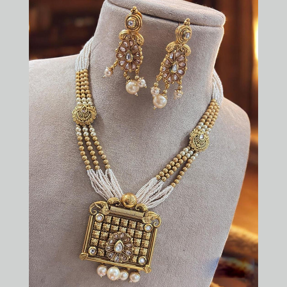 Jewel Addiction Gold Plated Crystal Stone And Pearls Long Necklace Set