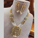Jewel Addiction Gold Plated Crystal Stone And Pearls Long Necklace Set