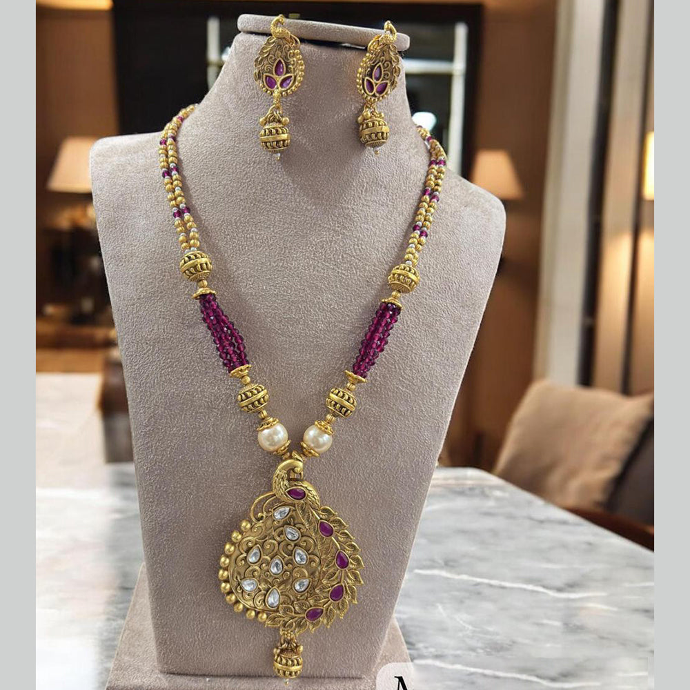 Jewel Addiction Gold Plated Kundan Stone And Pearls Long Necklace Set