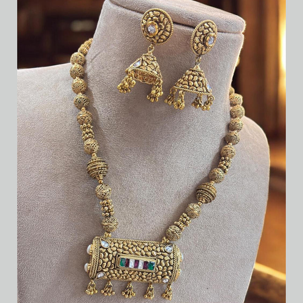 Jewel Addiction Gold Plated Pota Stone And Pearls Long Necklace Set
