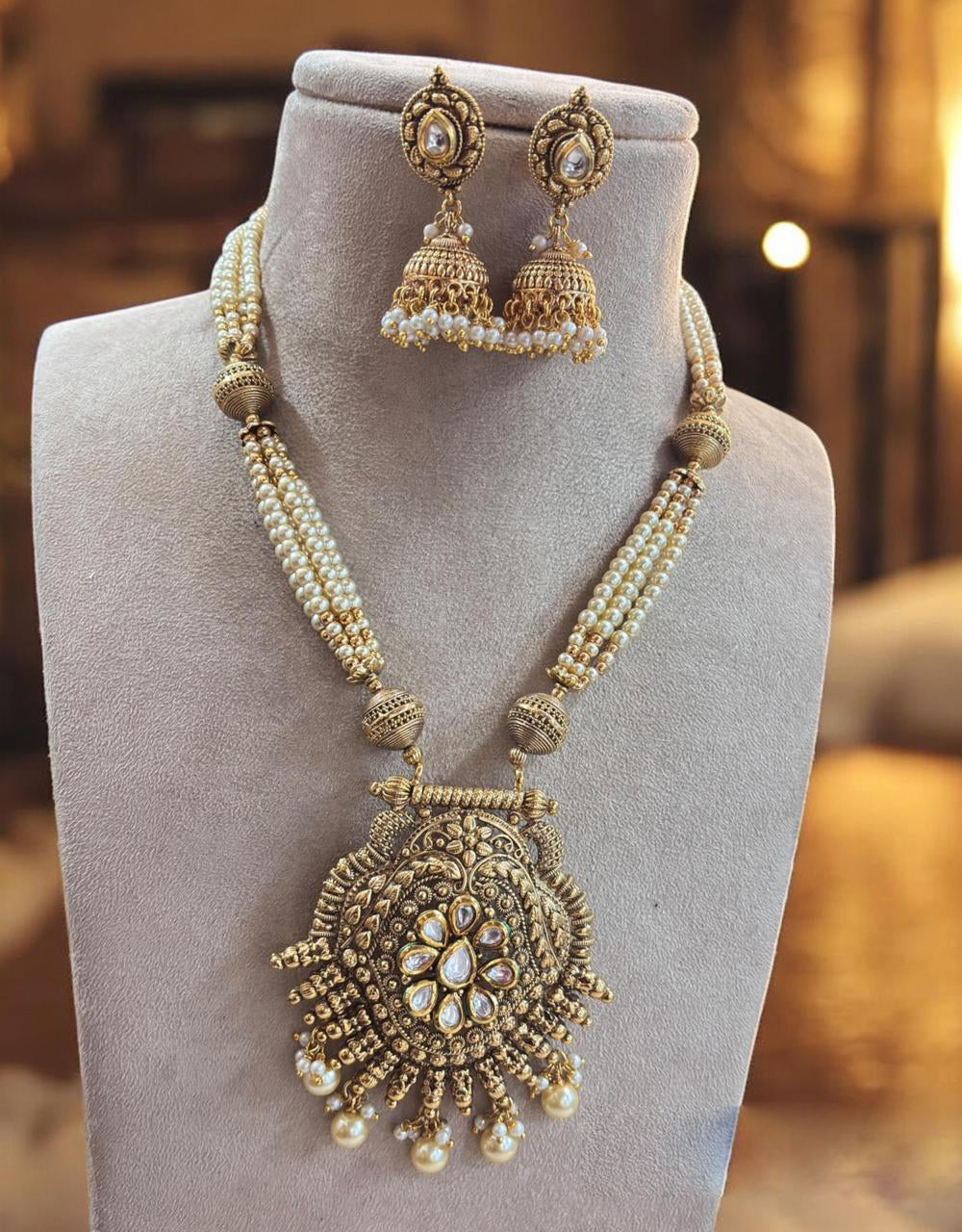 Jewel Addiction Gold Plated Kundan Stone And Pearls Long Necklace Set