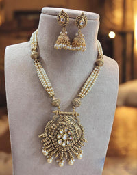 Jewel Addiction Gold Plated Kundan Stone And Pearls Long Necklace Set