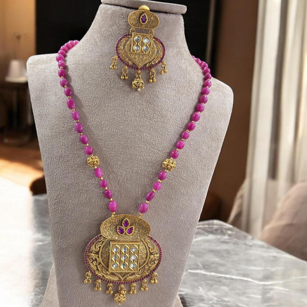 Jewel Addiction Gold Plated Pota Stone And Beads Long Necklace Set