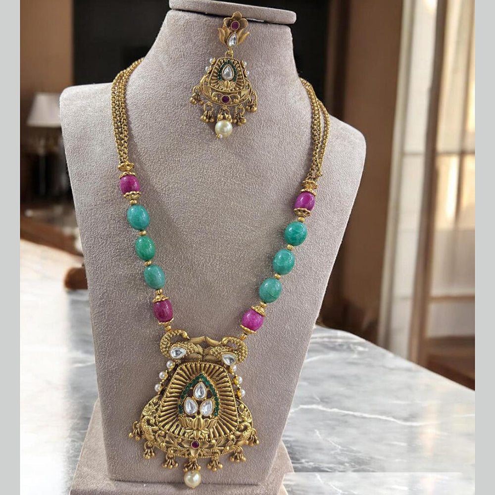 Jewel Addiction Gold Plated Kundan Stone And Beads Long Necklace Set