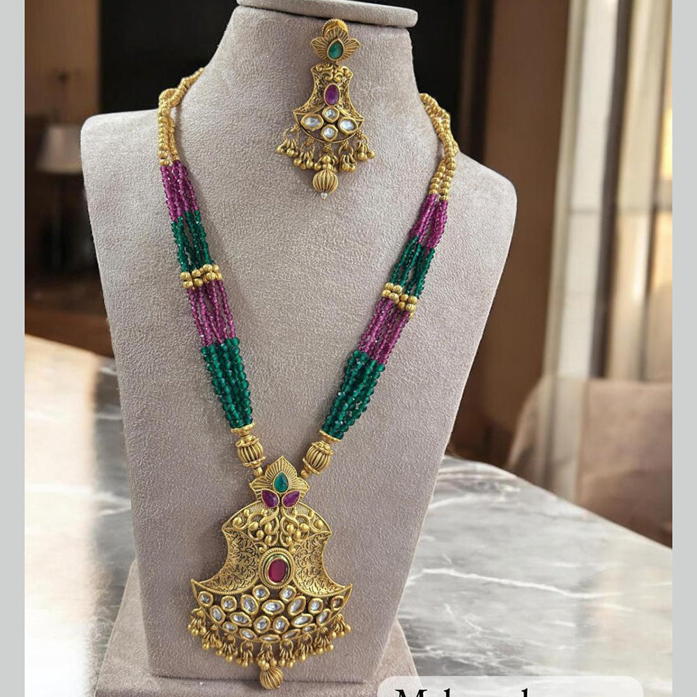 Jewel Addiction Gold Plated Kundan Stone And Pearls Long Necklace Set