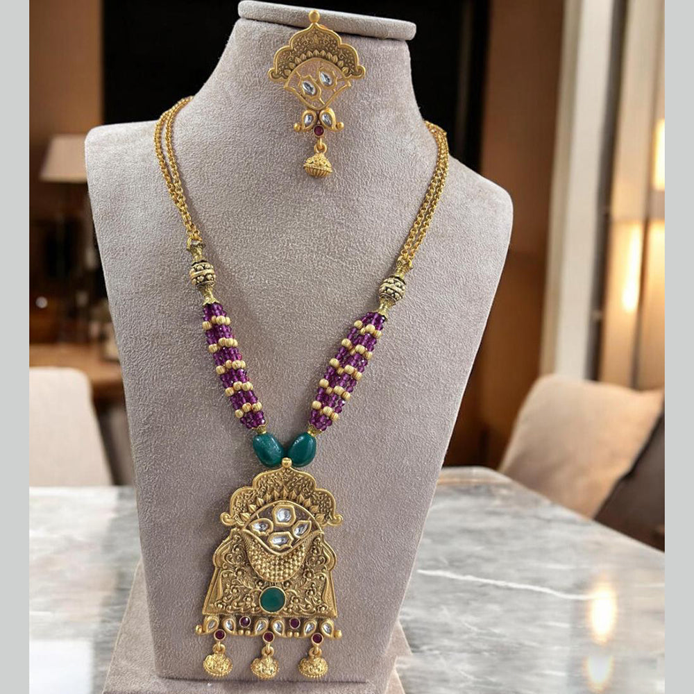 Jewel Addiction Gold Plated Kundan Stone And Pearls Long Necklace Set