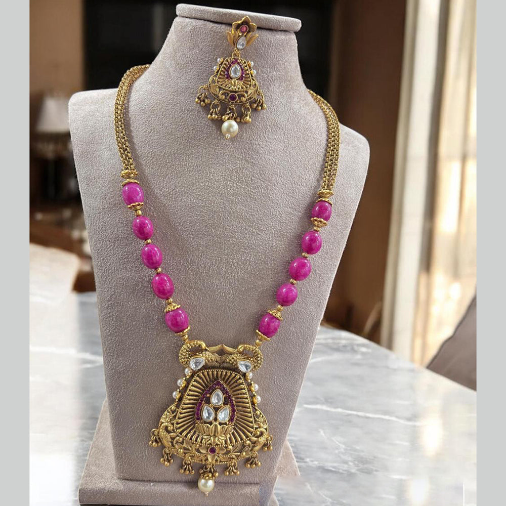 Jewel Addiction Gold Plated Kundan Stone And Beads Long Necklace Set
