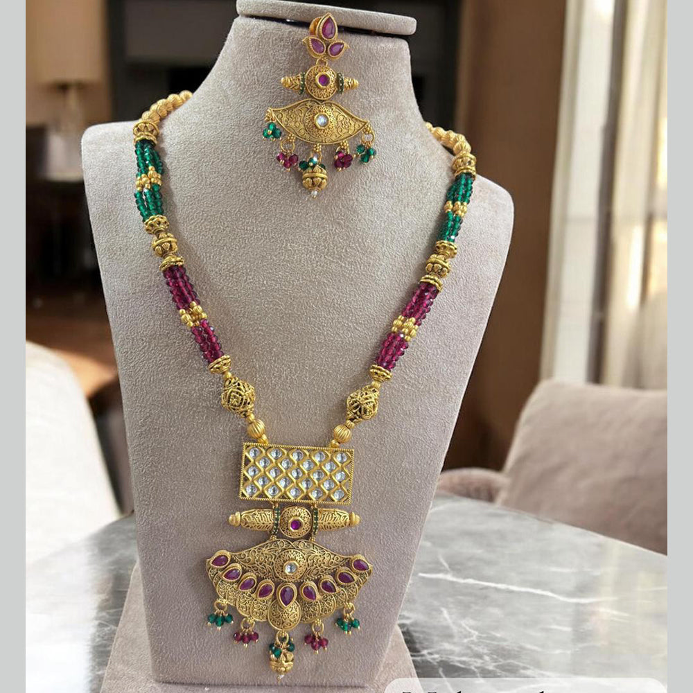 Jewel Addiction Gold Plated Pota Stone And Pearls Long Necklace Set