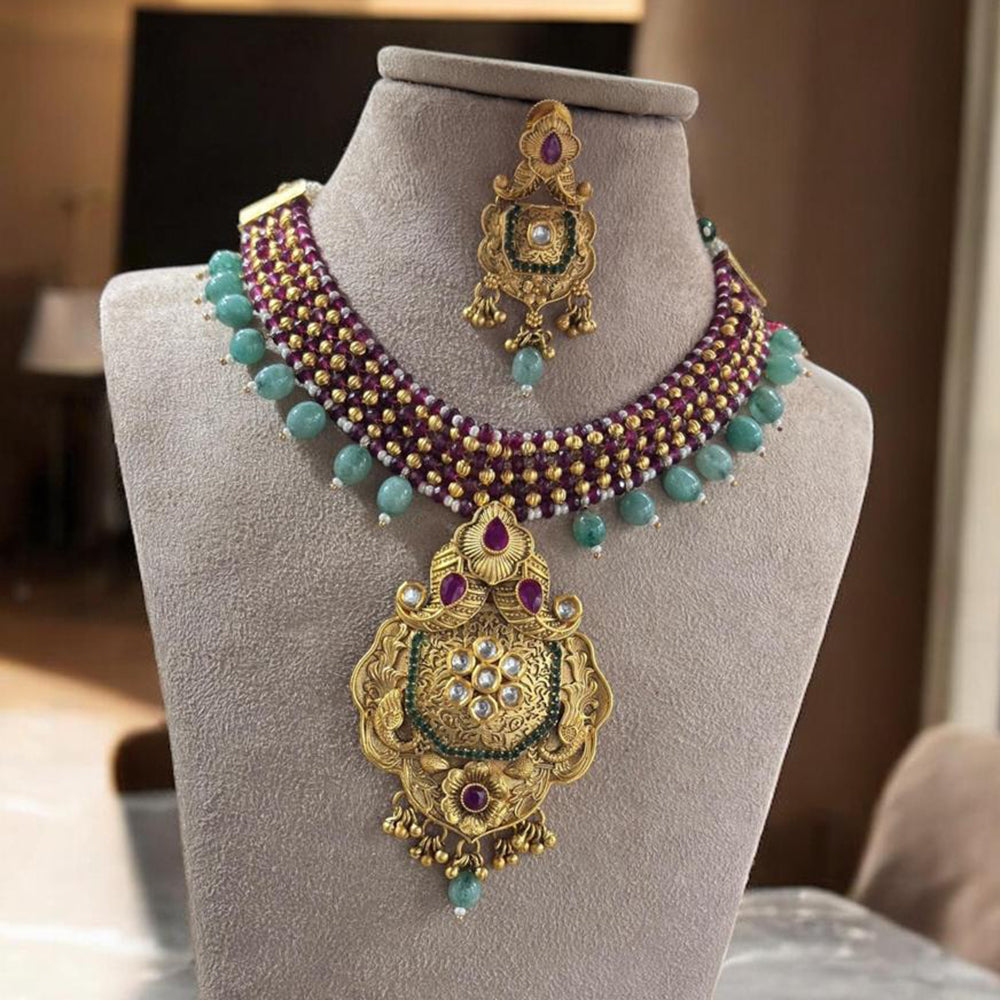 Jewel Addiction Gold Plated Pota Stone And Beads Necklace Set
