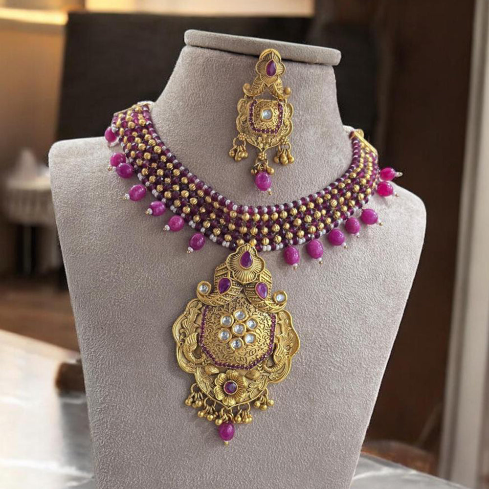 Jewel Addiction Gold Plated Pota Stone And Beads Necklace Set