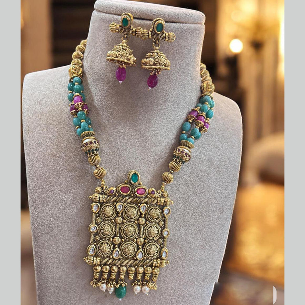 Jewel Addiction Gold Plated Kundan Stone And Beads Long Necklace Set