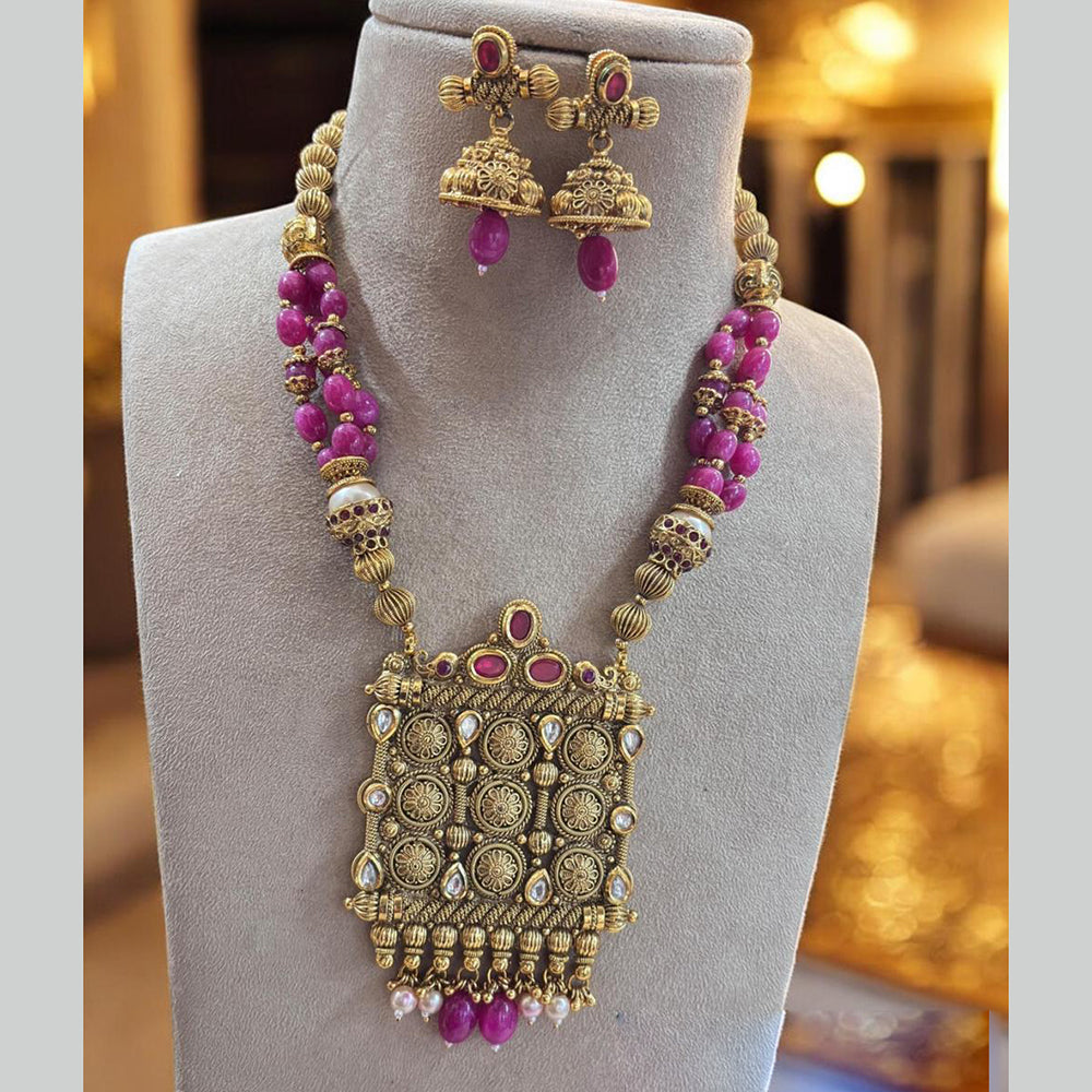 Jewel Addiction Gold Plated Kundan Stone And Beads Long Necklace Set