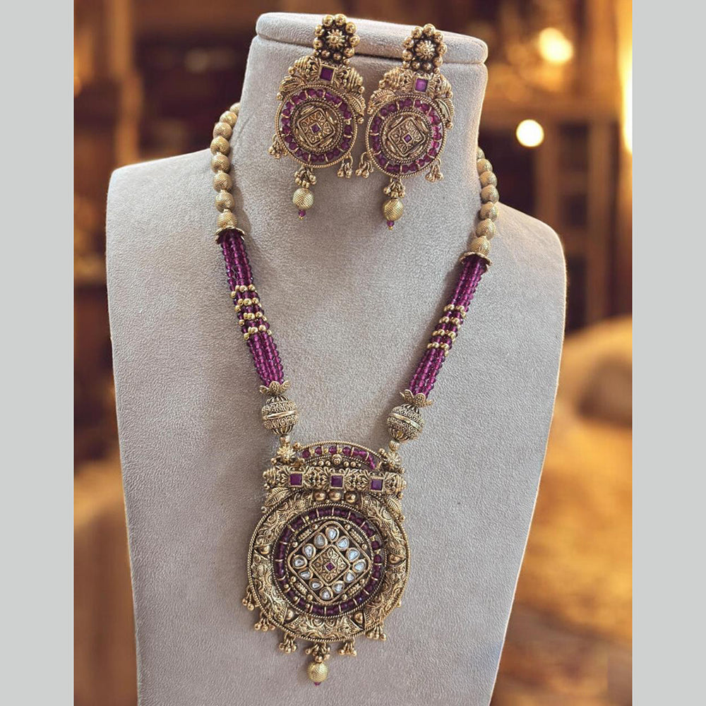 Jewel Addiction Gold Plated Kundan Stone And Pearls Long Necklace Set