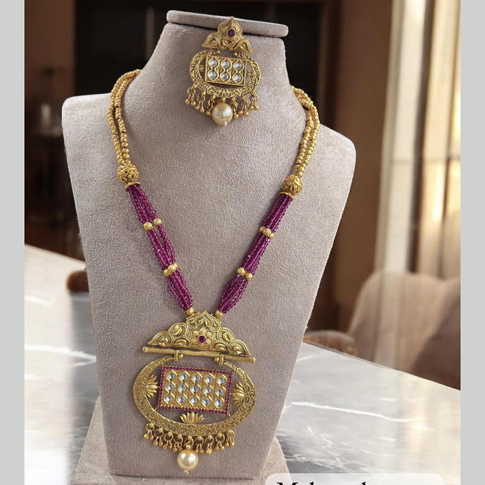 Jewel Addiction Gold Plated Pota Stone And Pearls Long Necklace Set