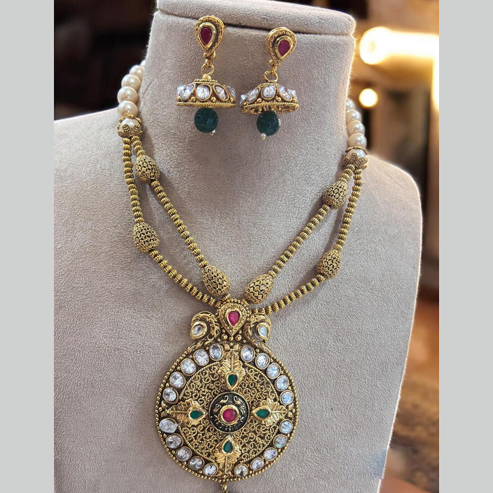 Jewel Addiction Gold Plated Kundan Stone And Pearls Long Necklace Set