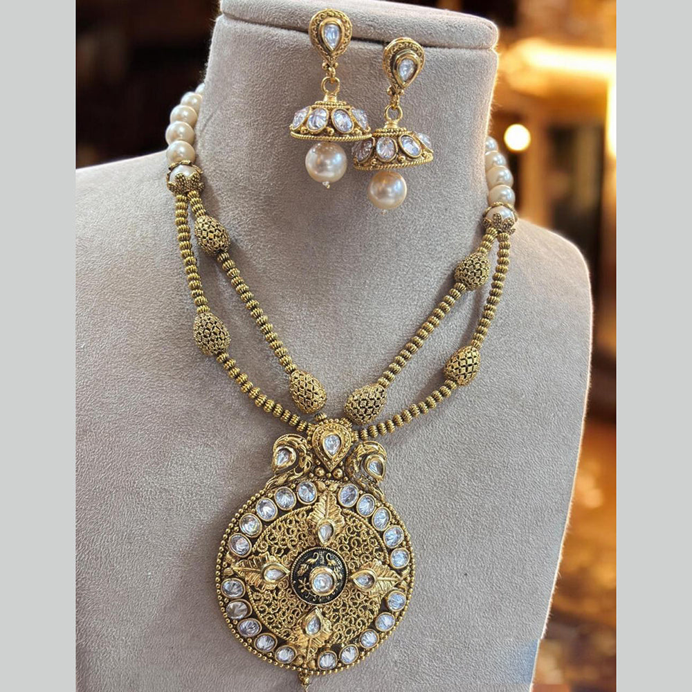 Jewel Addiction Gold Plated Kundan Stone And Pearls Long Necklace Set