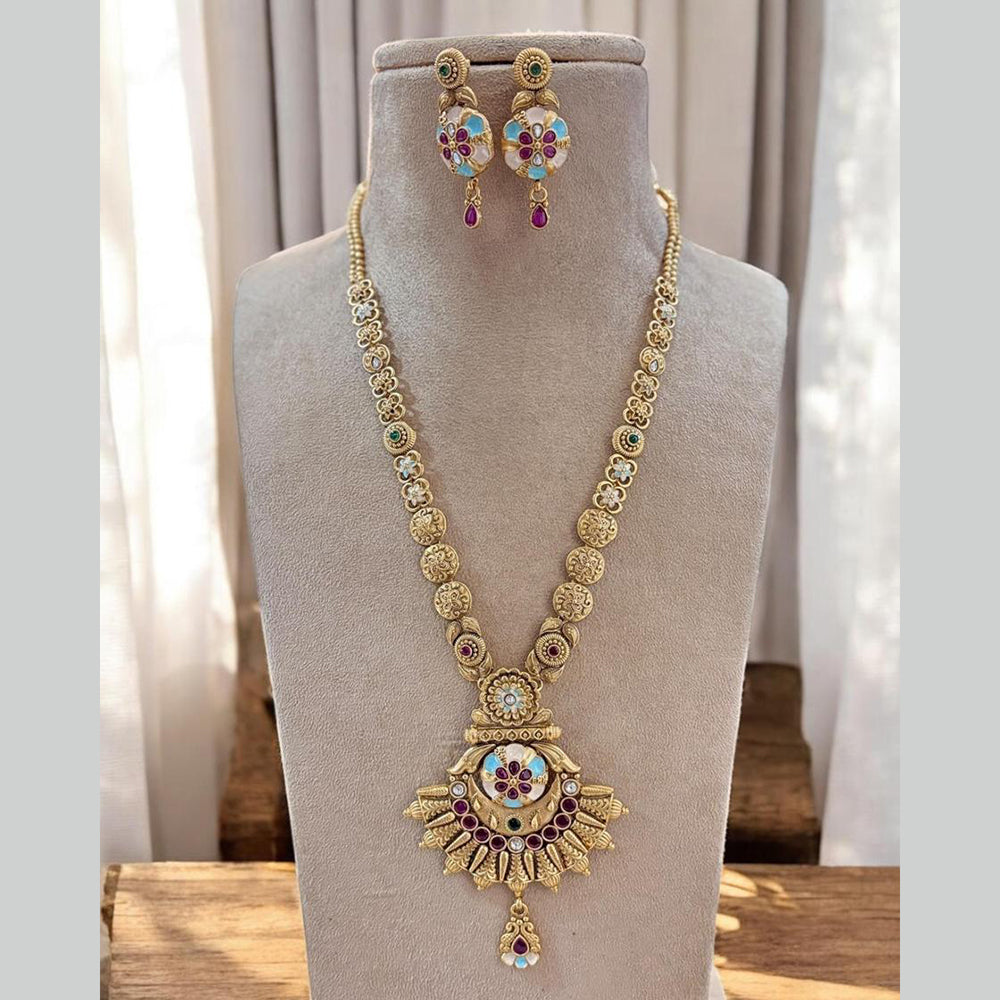 Jewel Addiction Gold Plated Pota Stone Meenakari Long Necklace Set