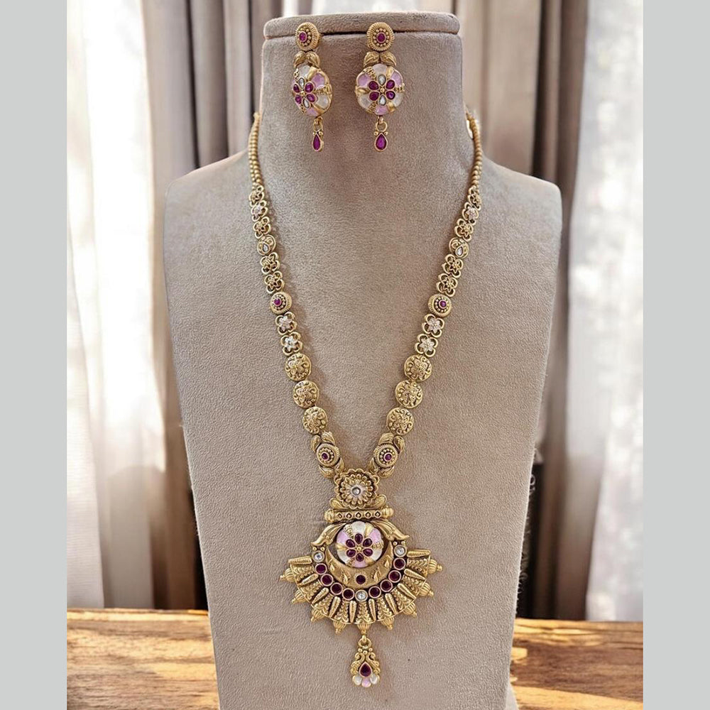 Jewel Addiction Gold Plated Pota Stone Meenakari Long Necklace Set