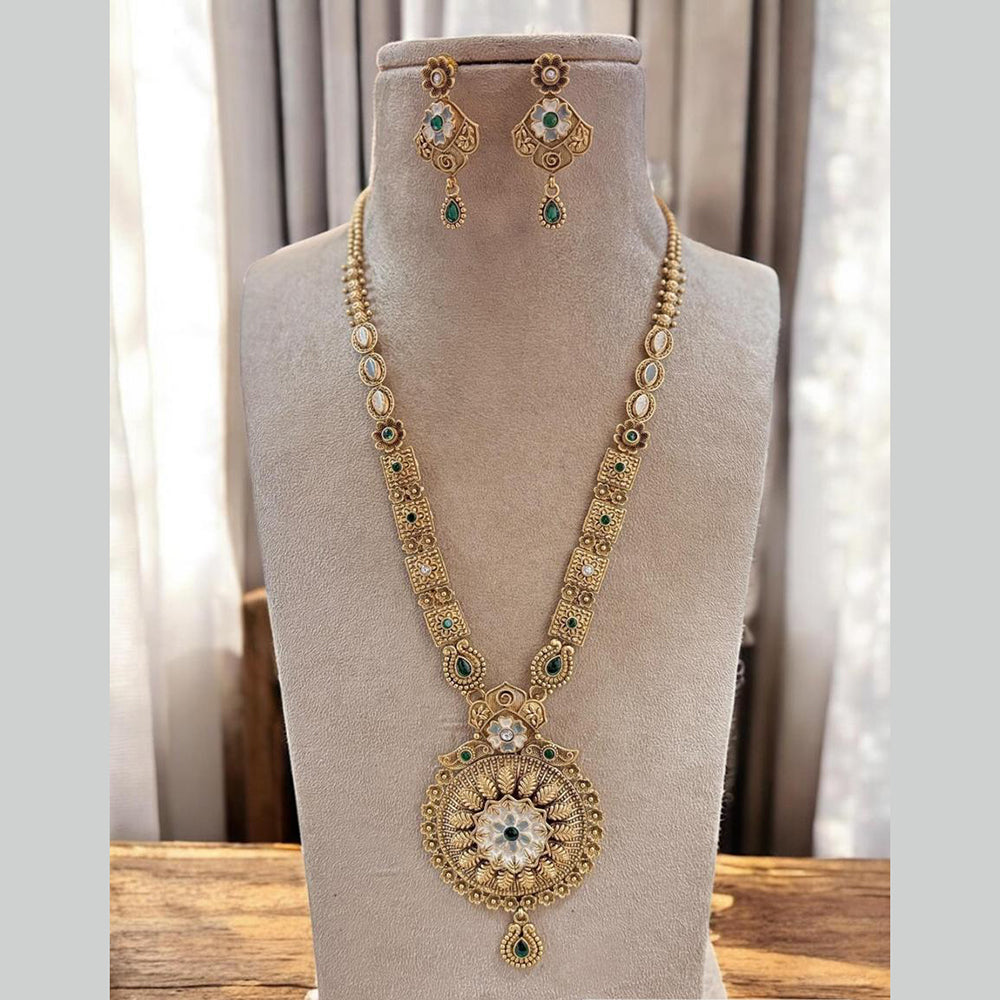 Jewel Addiction Gold Plated Pota Stone Meenakari Long Necklace Set