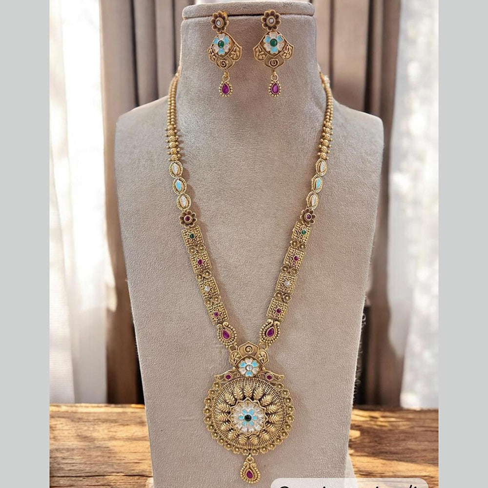 Jewel Addiction Gold Plated Pota Stone Meenakari Long Necklace Set