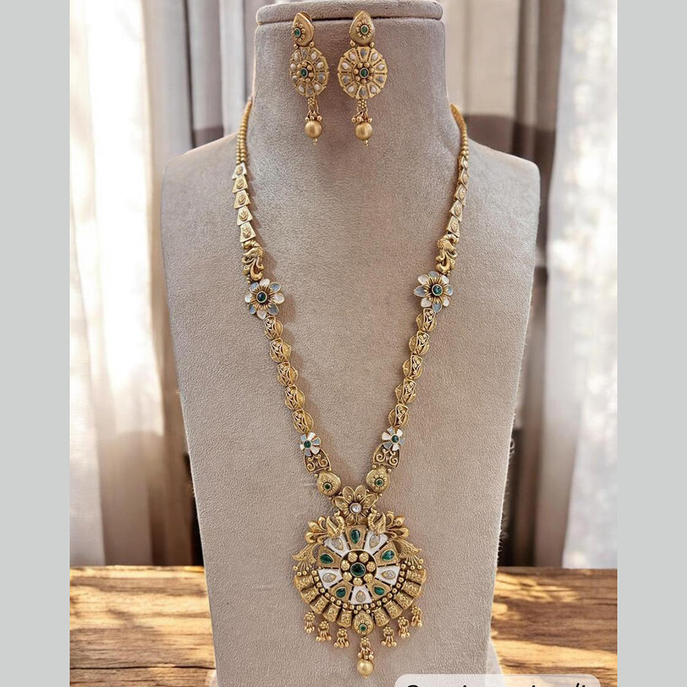 Jewel Addiction Gold Plated Pota Stone Meenakari Long Necklace Set