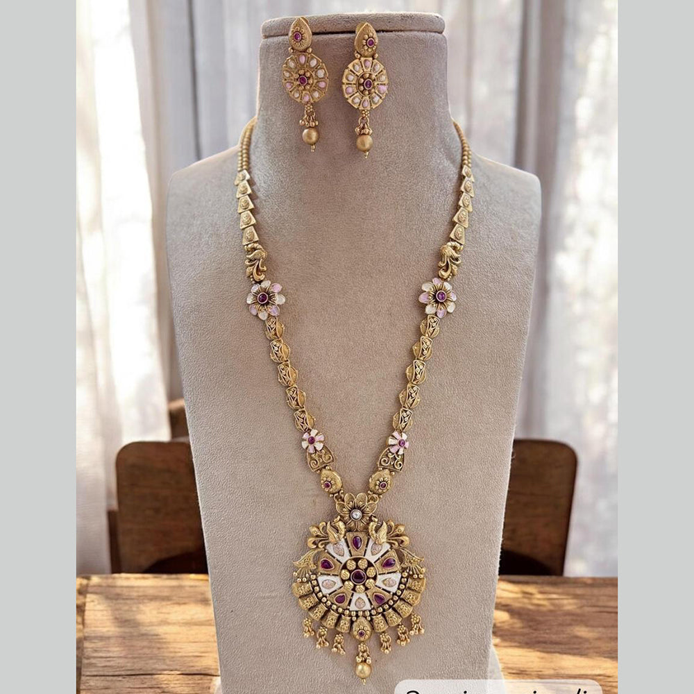 Jewel Addiction Gold Plated Pota Stone Meenakari Long Necklace Set