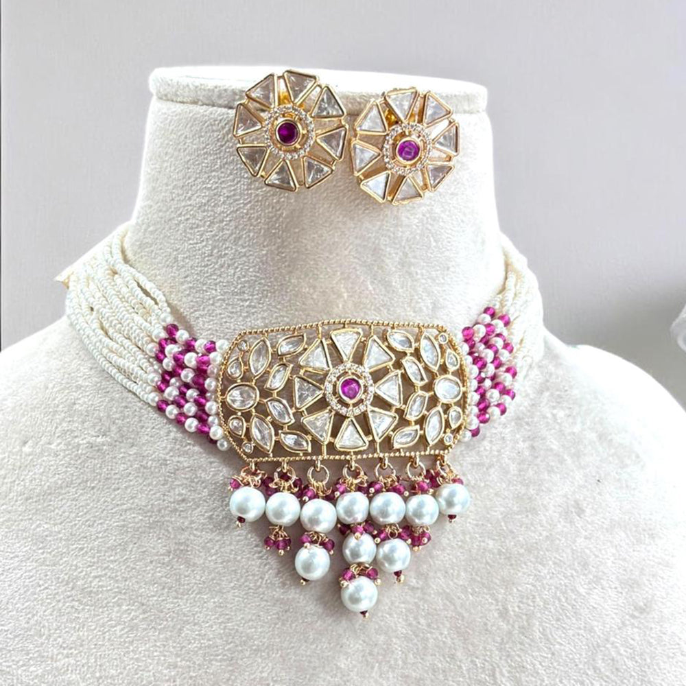 Jewel Addiction Gold Plated Polki Kundan And Pearls Choker Necklace Set