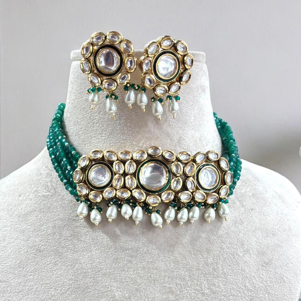 Jewel Addiction Gold Plated Kundan Stone  And Pearls Choker Necklace Set