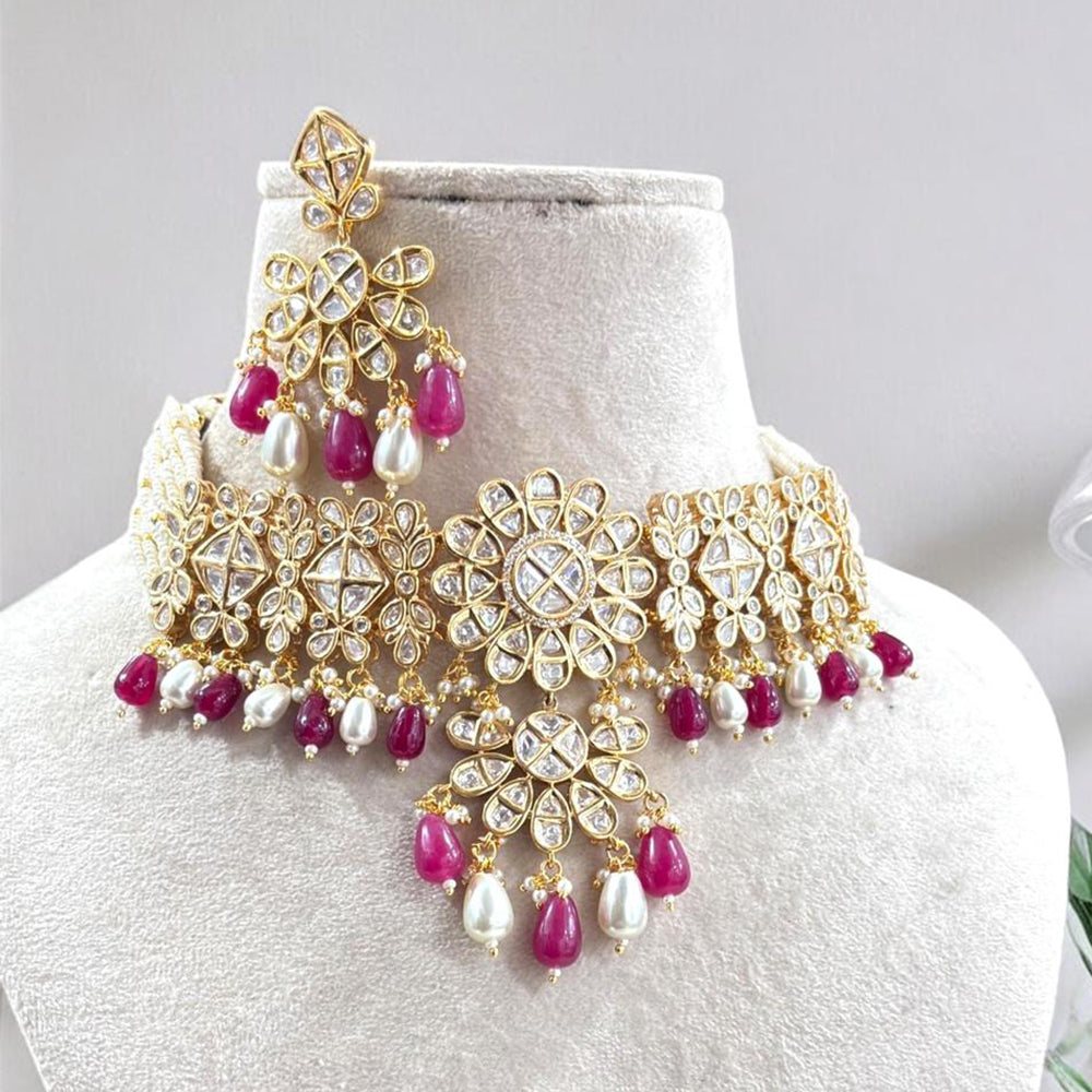 Jewel Addiction Gold Plated Polki Kundan And Pearls Choker Necklace Set