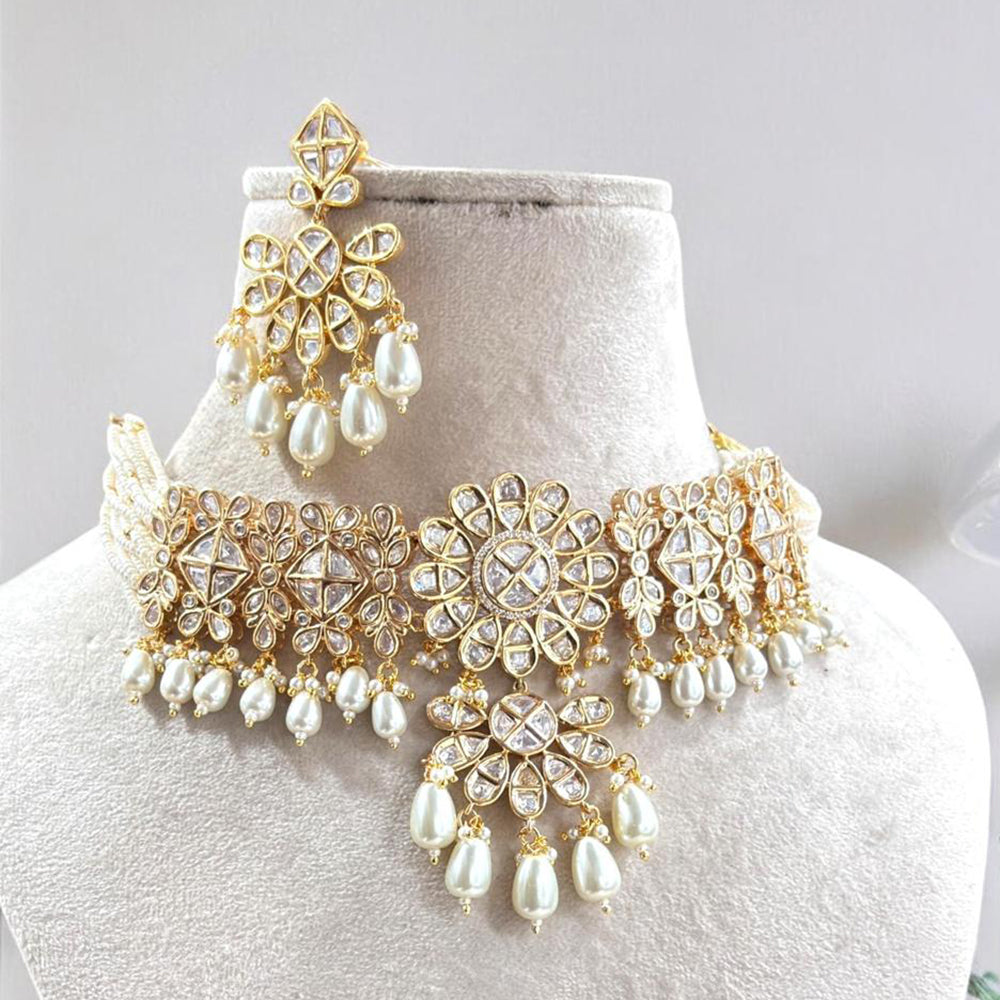 Jewel Addiction Gold Plated Polki Kundan And Pearls Choker Necklace Set