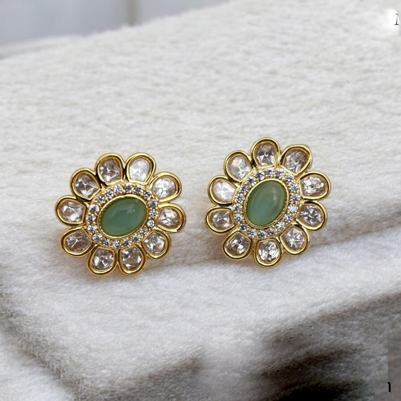 Jewel Addiction Gold Plated Polki Kundan Stone And Beads Studs Earrings