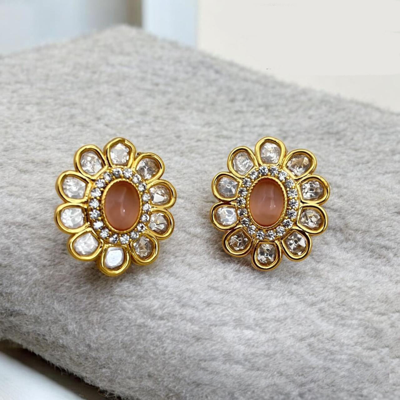 Jewel Addiction Gold Plated Polki Kundan Stone And Beads Studs Earrings