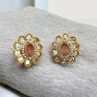 Jewel Addiction Gold Plated Polki Kundan Stone And Beads Studs Earrings