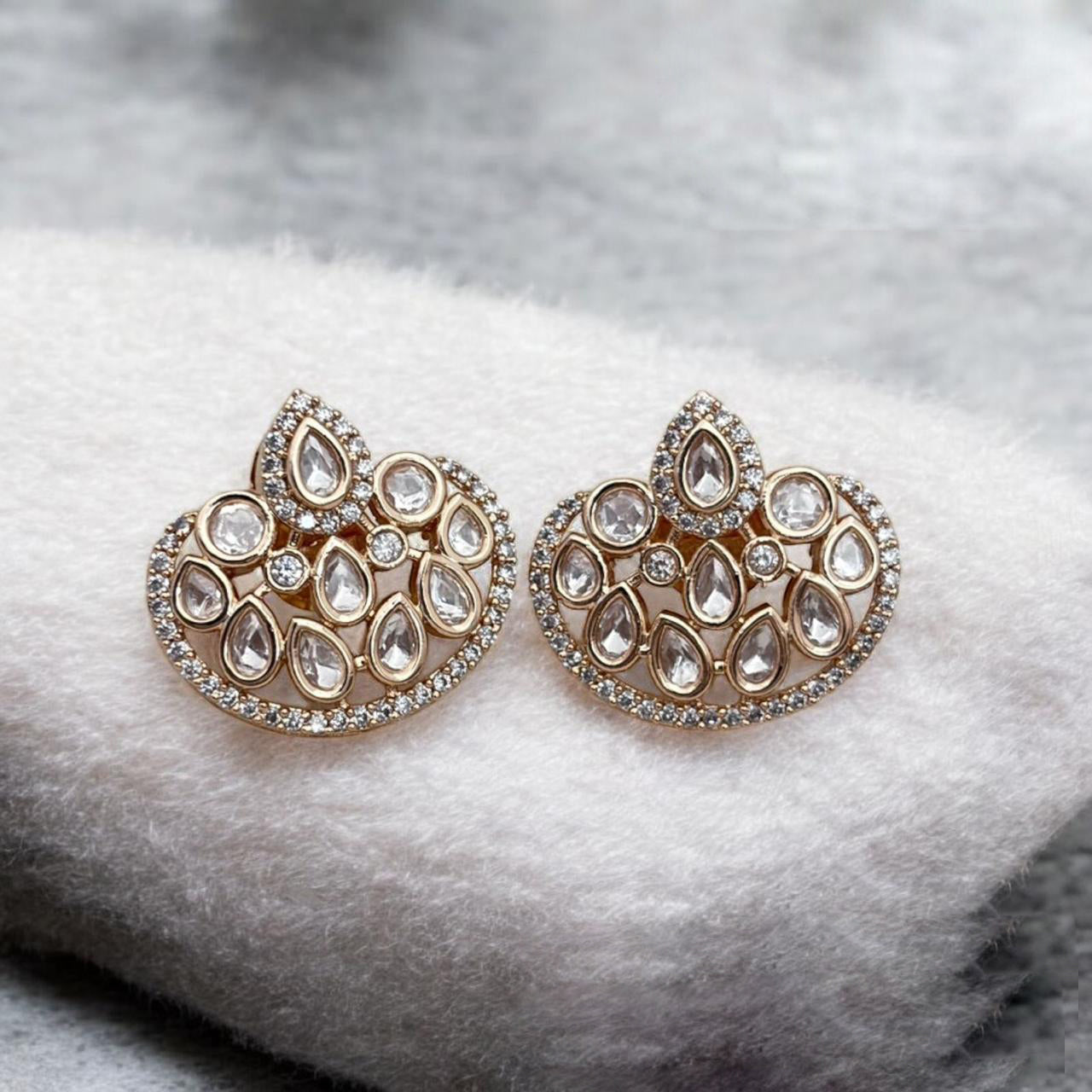 Jewel Addiction Gold Plated Polki Kundan Stone And Beads Studs Earrings