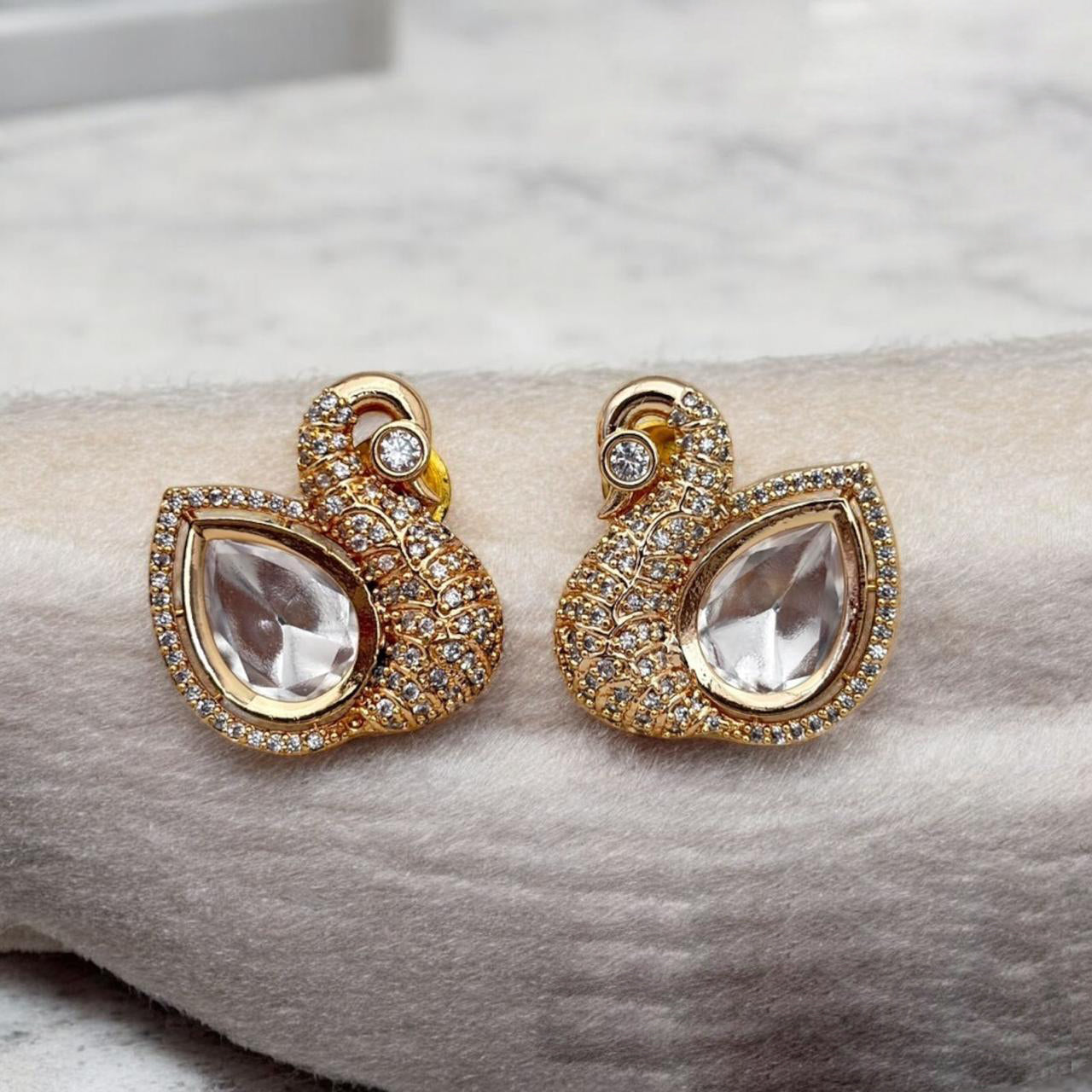 Jewel Addiction Gold Plated Polki Kundan Stone And Beads Studs Earrings