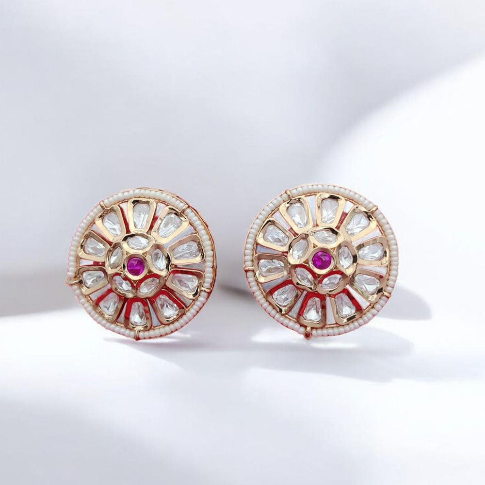 Jewel Addiction Gold Plated Polki Kundan Stone Studs Earrings