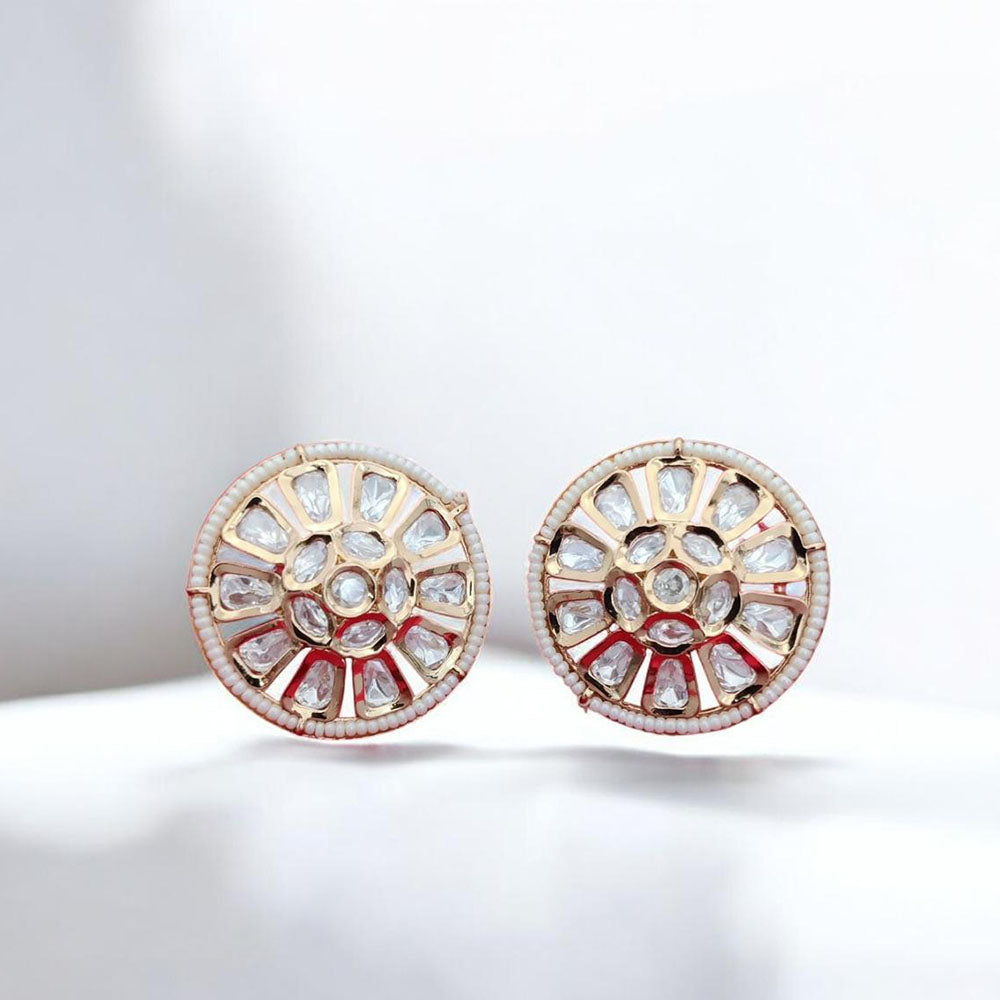 Jewel Addiction Gold Plated Polki Kundan Stone Studs Earrings