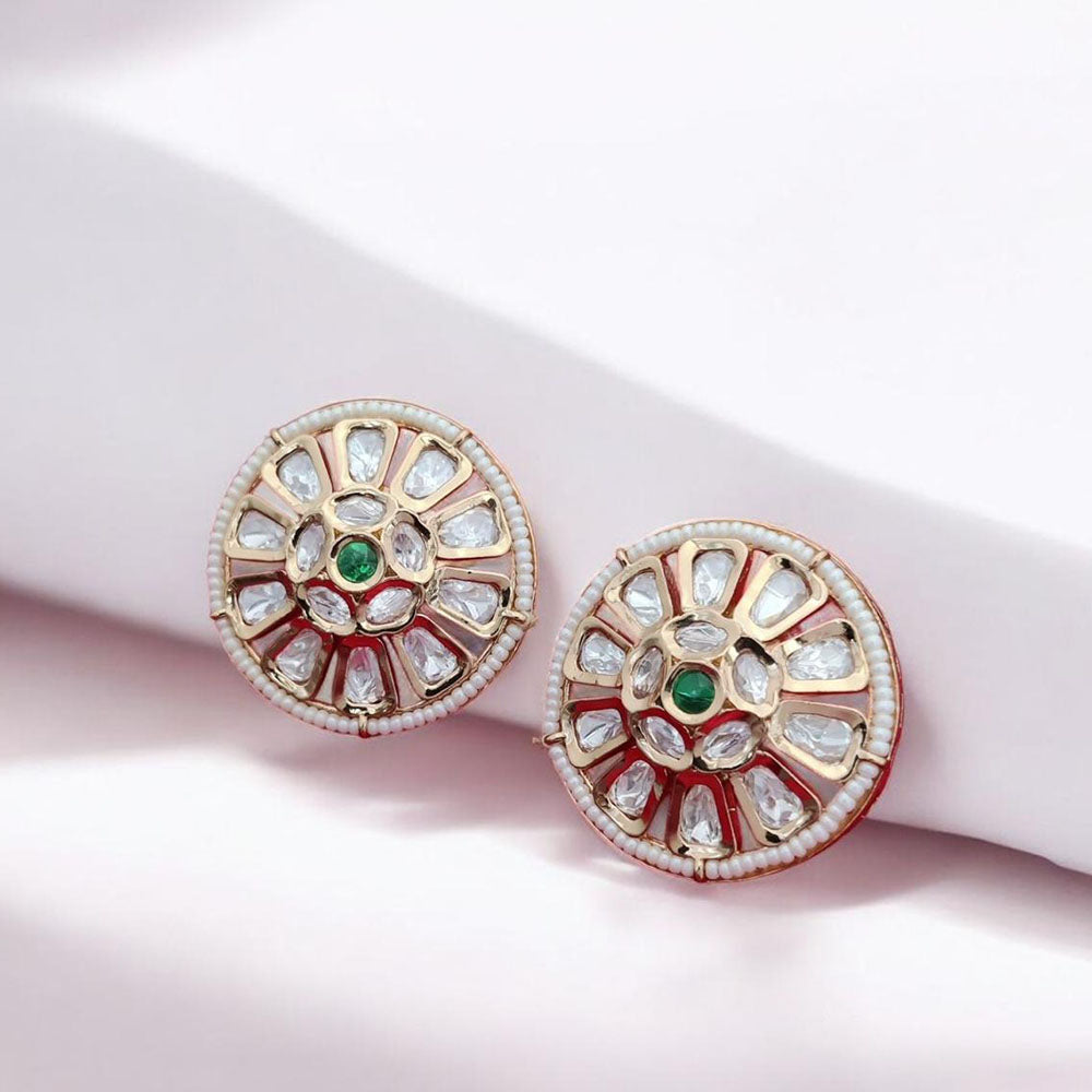 Jewel Addiction Gold Plated Polki Kundan Stone Studs Earrings