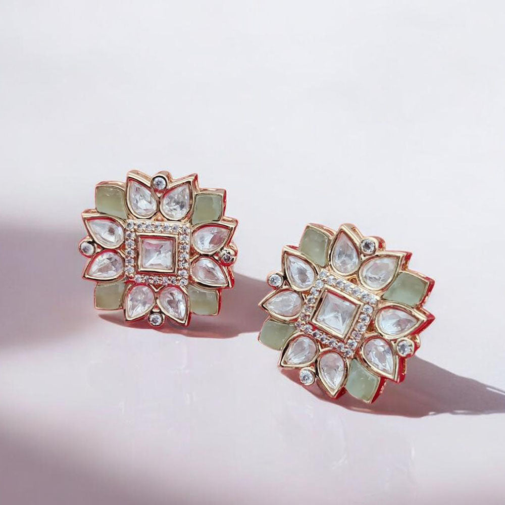 Jewel Addiction Gold Plated Polki Kundan Stone Studs Earrings