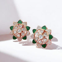 Jewel Addiction Gold Plated Polki Kundan Stone Studs Earrings