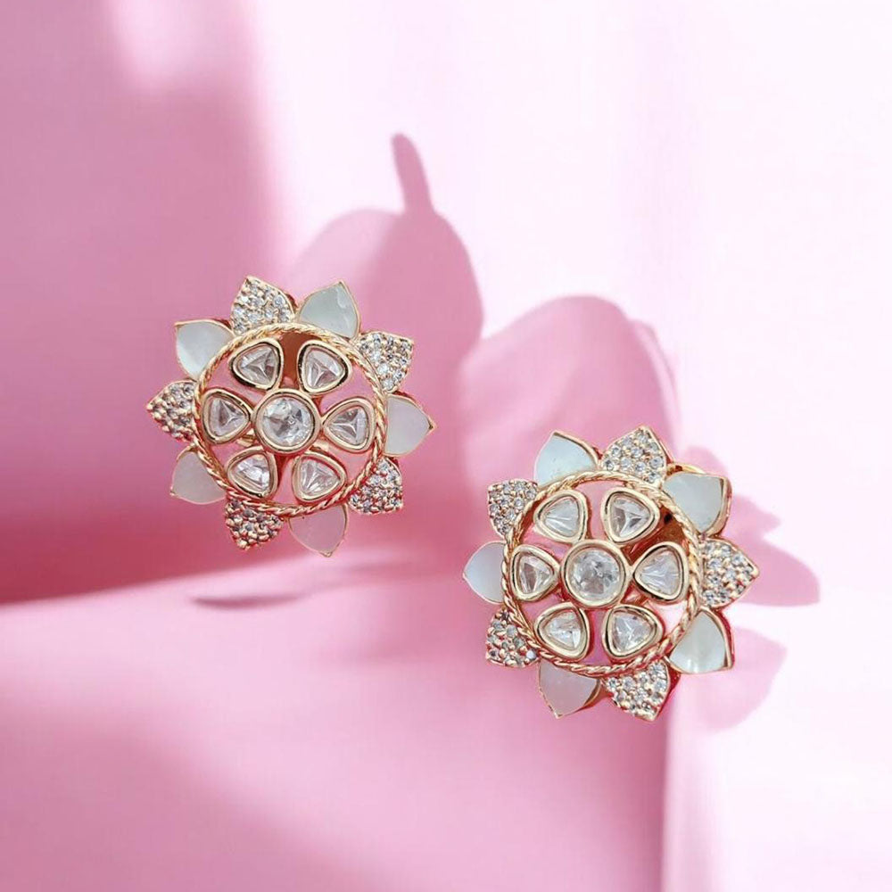 Jewel Addiction Gold Plated Polki Kundan Stone Studs Earrings