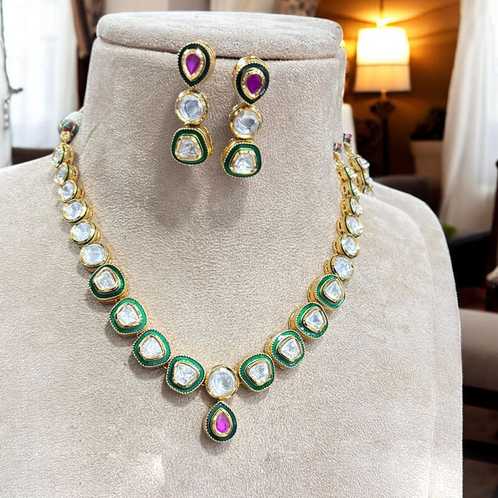 Jewel Addiction Gold Plated Polki Kundan Stone Necklace Set
