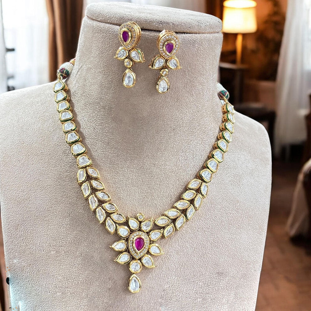 Jewel Addiction Gold Plated Polki Kundan Stone Necklace Set