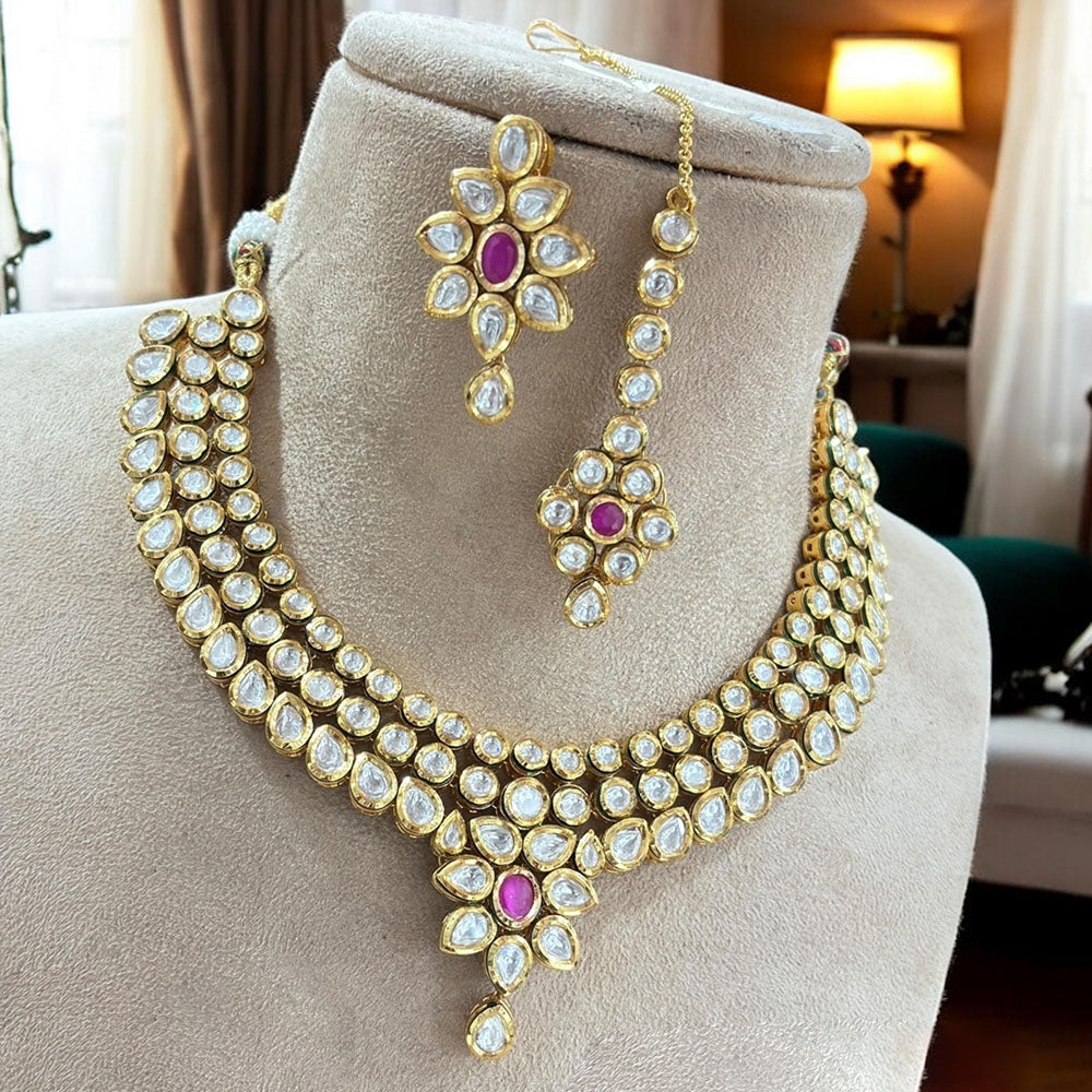 Jewel Addiction Gold Plated Polki Kundan Stone Necklace Set