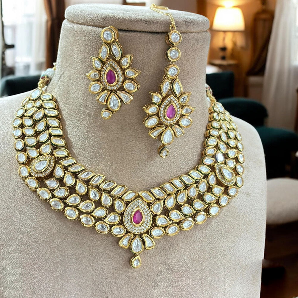 Jewel Addiction Gold Plated Polki Kundan Stone Necklace Set