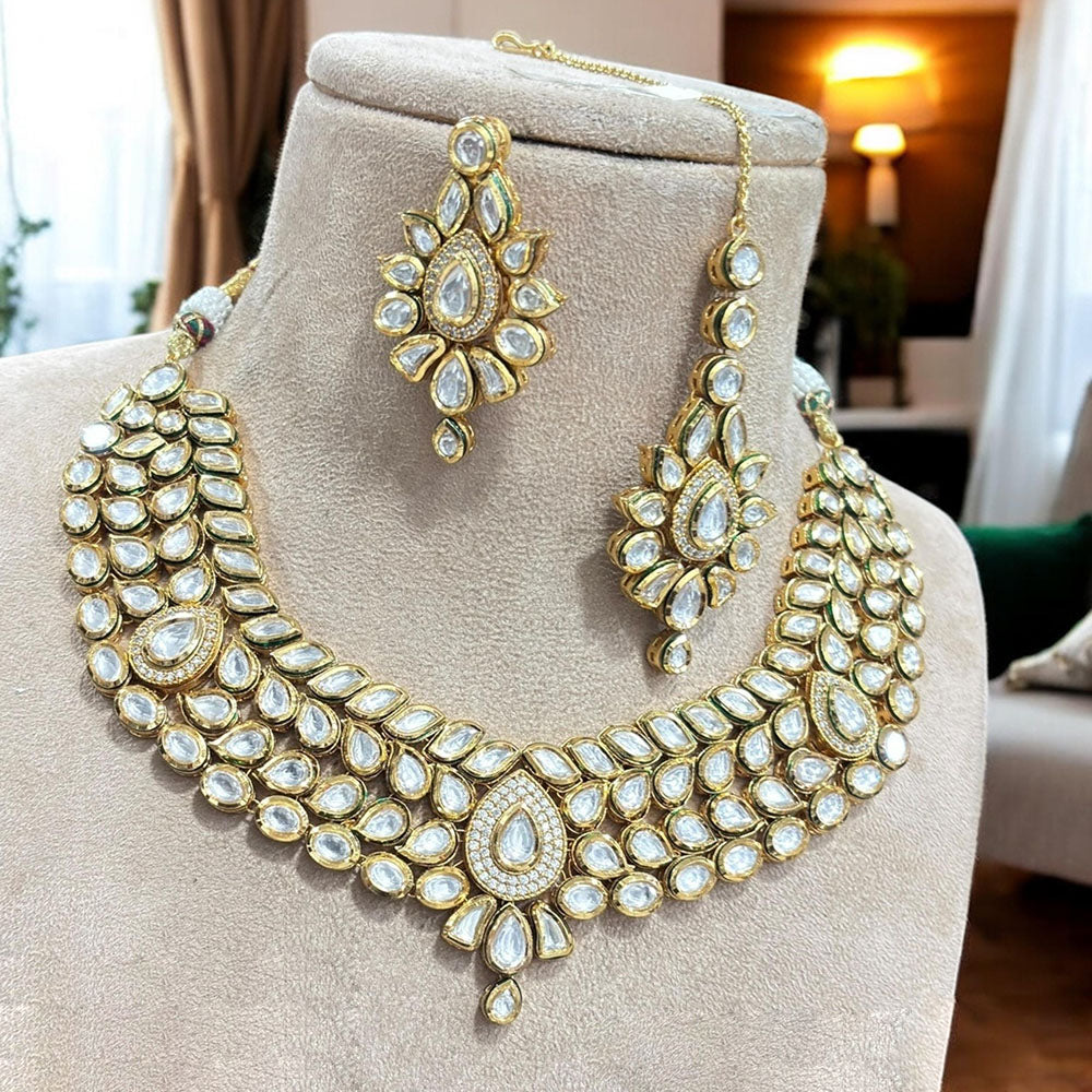 Jewel Addiction Gold Plated Polki Kundan Stone Necklace Set