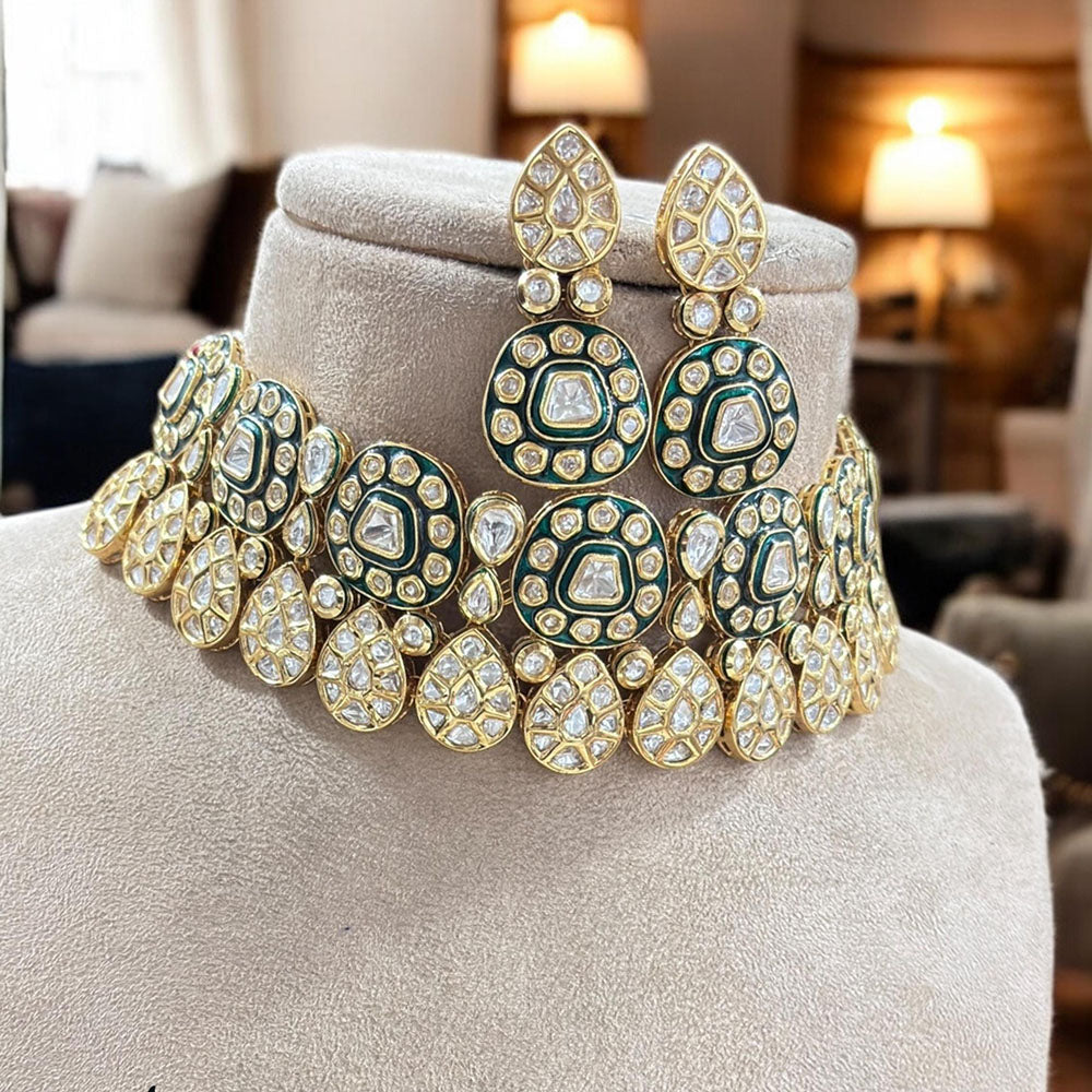 Jewel Addiction Gold Plated Polki Kundan Choker Necklace Set