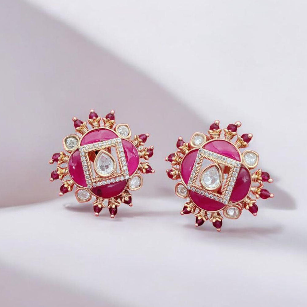Jewel Addiction Gold Plated Polki Kundan Stone Studs Earrings