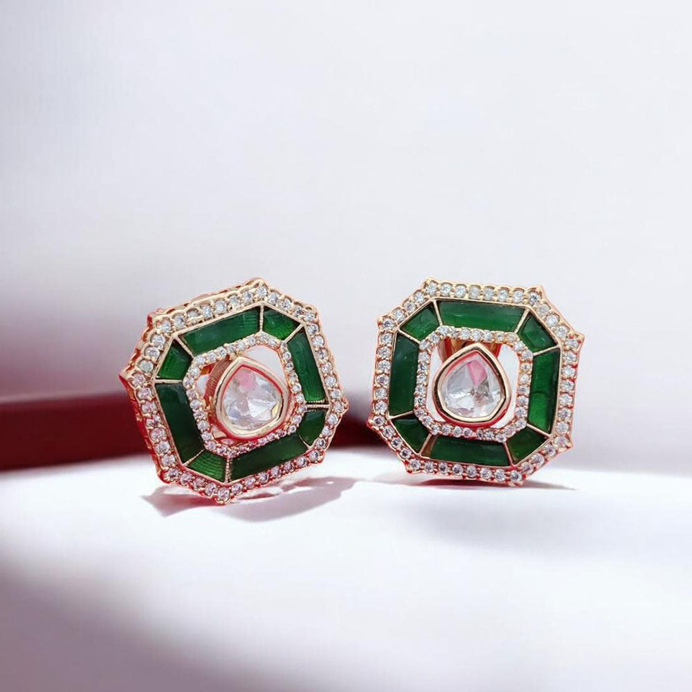 Jewel Addiction Gold Plated Polki Kundan Stone Studs Earrings