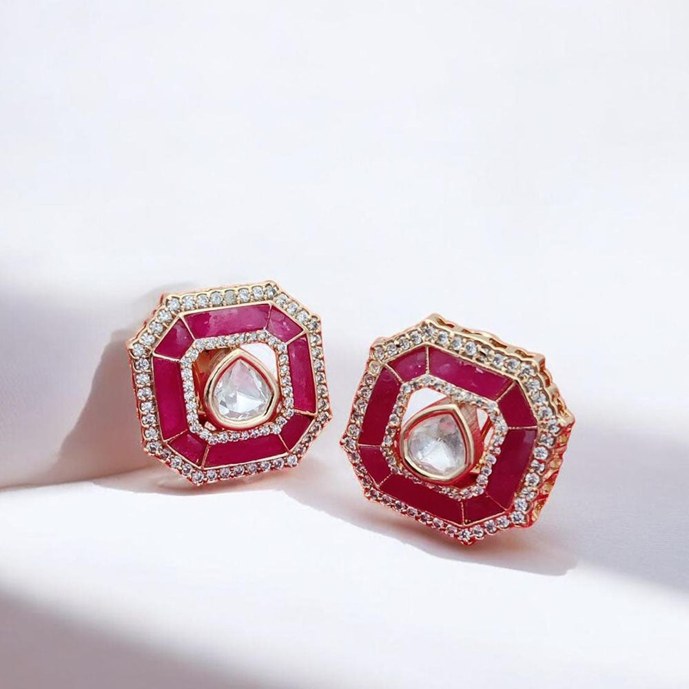 Jewel Addiction Gold Plated Polki Kundan Stone Studs Earrings